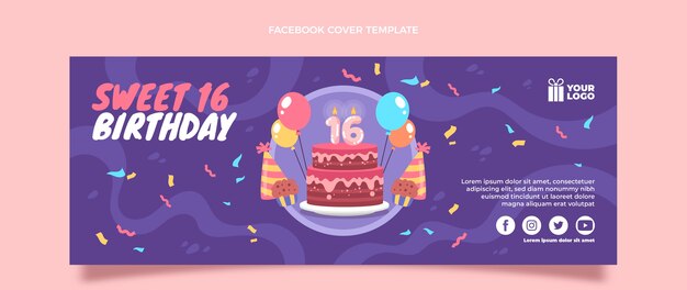 flat sweet 16 social media cover template