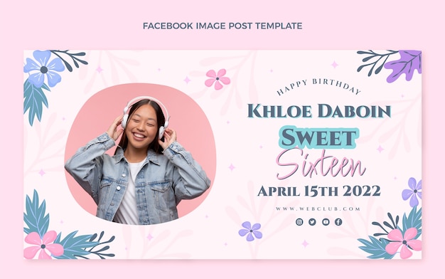 Free vector flat sweet 16 social media post template