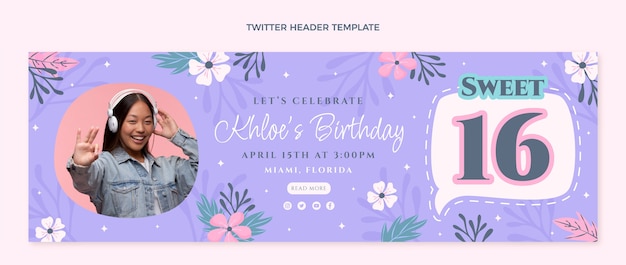 Free vector flat sweet 16 twitter header