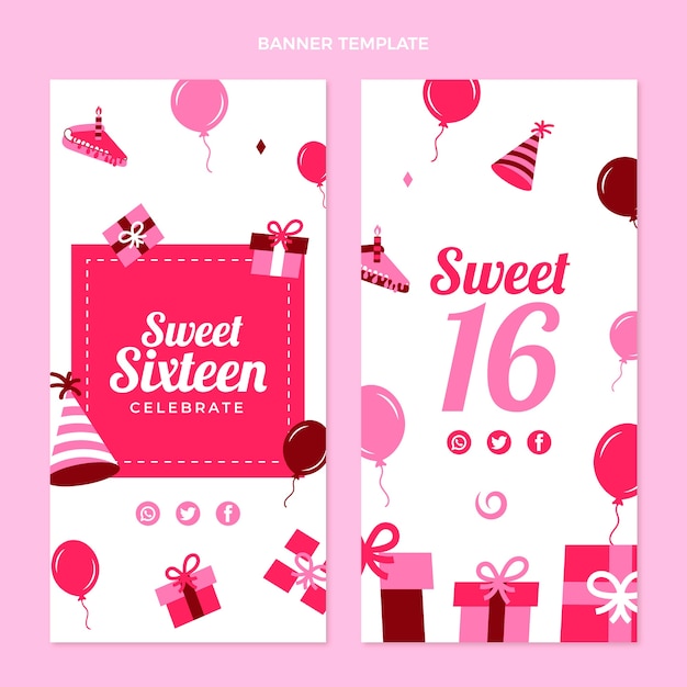 Free vector flat sweet 16 vertical banners set