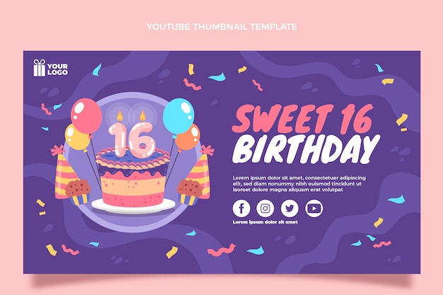 Free vector flat sweet 16 youtube thumbnail