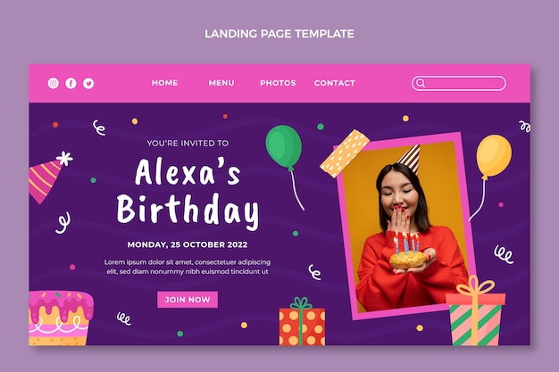 Free vector flat sweet sixteen landing page template