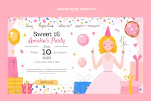 Free vector flat sweet sixteen landing page template