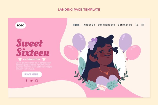 Flat sweet sixteen landing page template