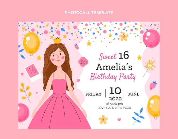 Free vector flat sweet sixteen photocall template