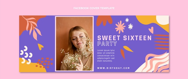 Бесплатное векторное изображение Плоский сладкий шестнадцать шаблон обложки для социальных сетей
