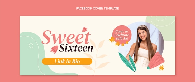 Flat sweet sixteen social media cover template