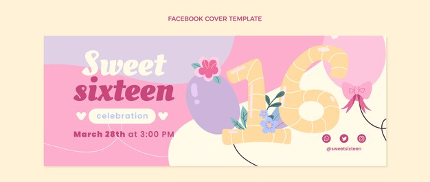 Flat sweet sixteen social media cover template