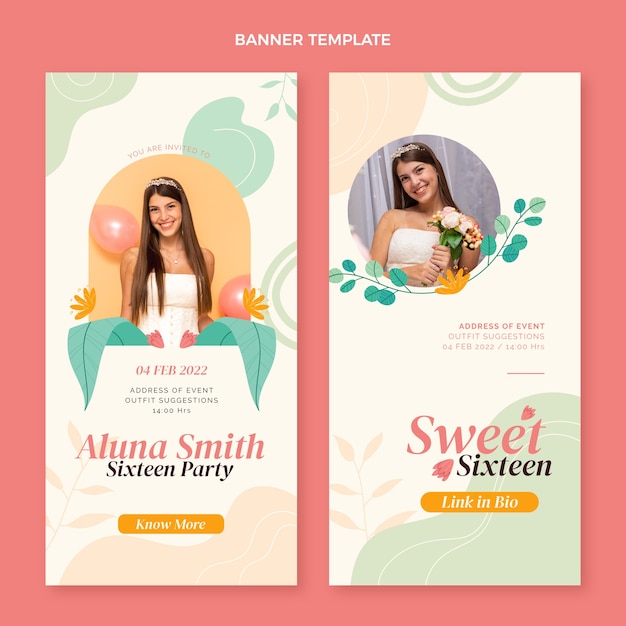 Free vector flat sweet sixteen vertical banners set