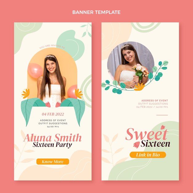 Flat sweet sixteen vertical banners set