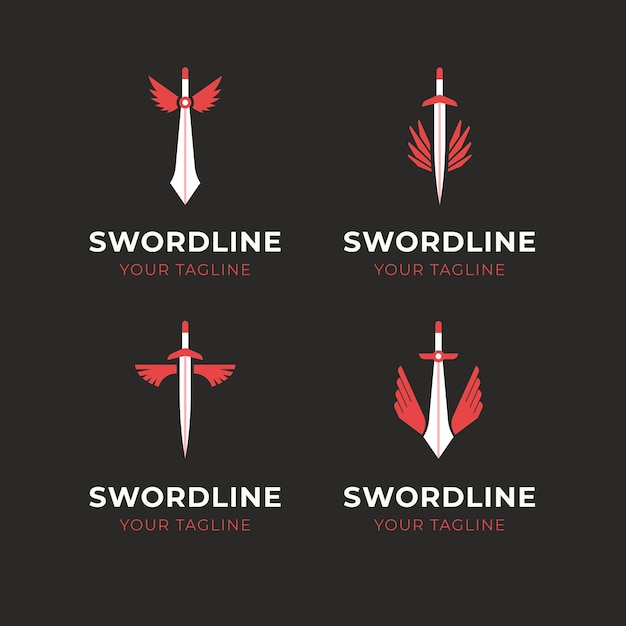 Free vector flat sword wings logos collection