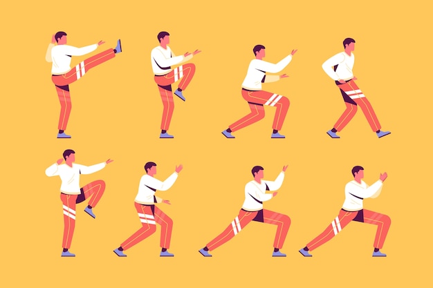 Vettore gratuito illustrazione dei caratteri del tai chi piatto