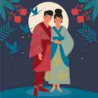 Free vector flat tanabata illustration with couple