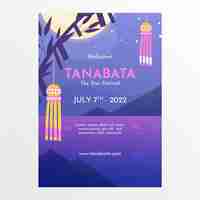 Free vector flat tanabata vertical poster template with ornaments