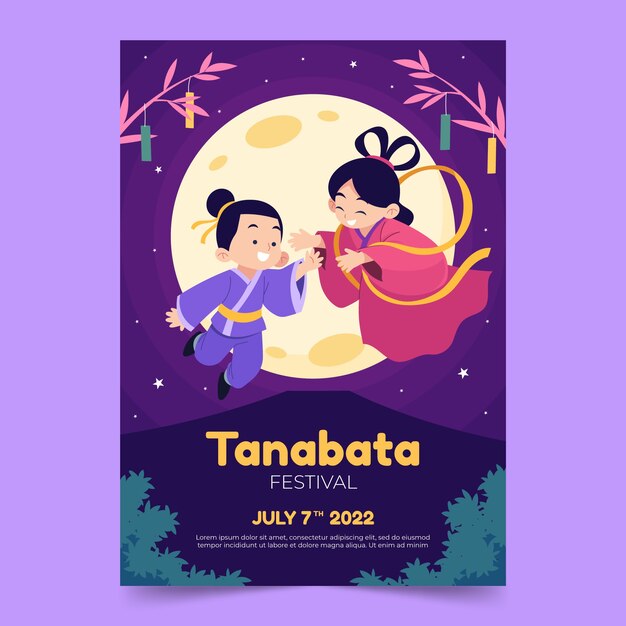 Flat tanabata vertical poster template