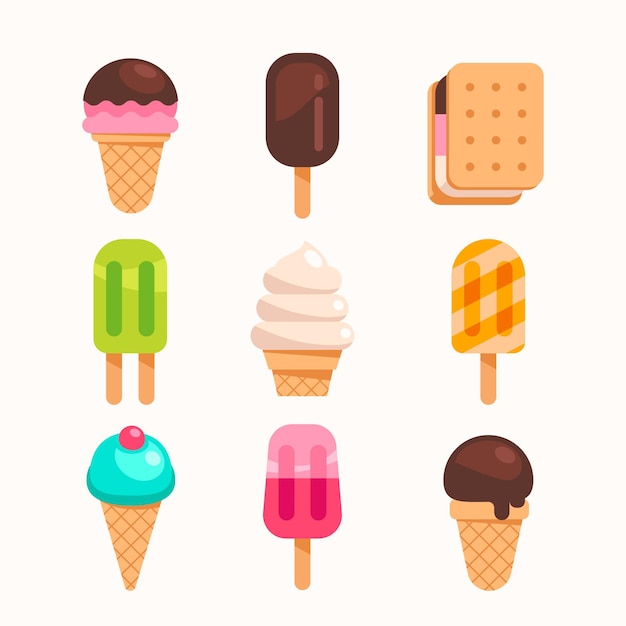 Бесплатное векторное изображение Плоский вкусный пакет мороженого