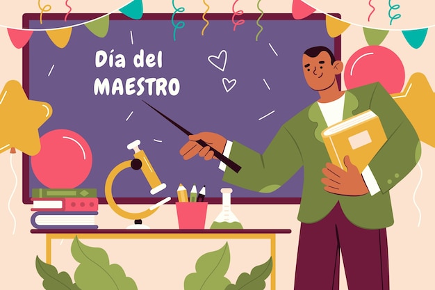 Flat teacher's day background in spanish