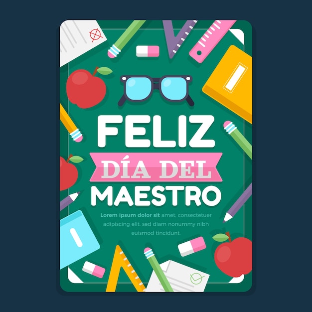 스페인어에서 플랫 교사의 날 인사말 카드 템플릿