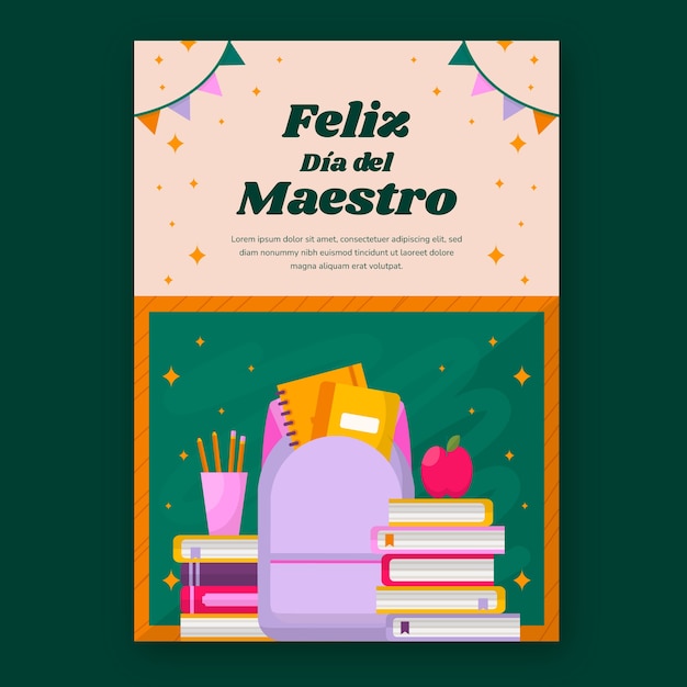 Flat teacher's day greeting card template in spanish