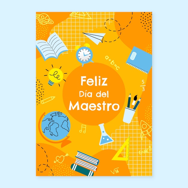 Flat teacher's day greeting card template in spanish