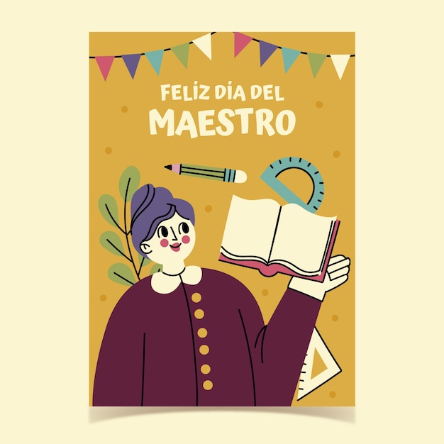 Плоский шаблон поздравительной открытки ко дню учителя на испанском языке