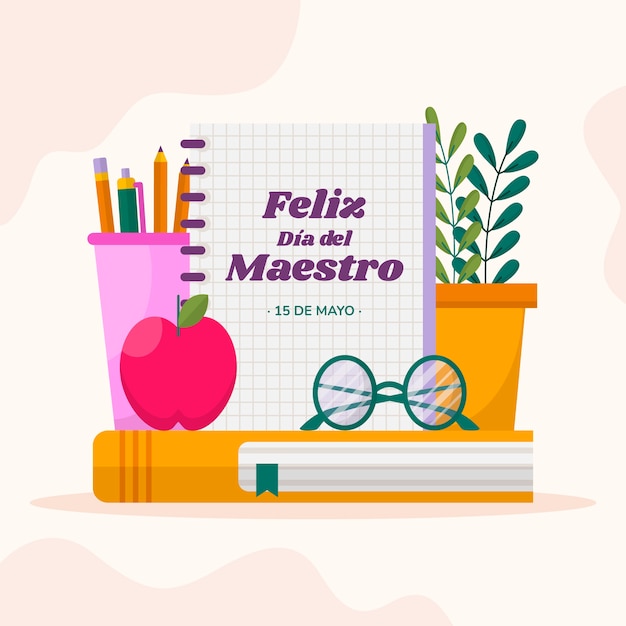 Бесплатное векторное изображение Плоская иллюстрация дня учителя на испанском языке