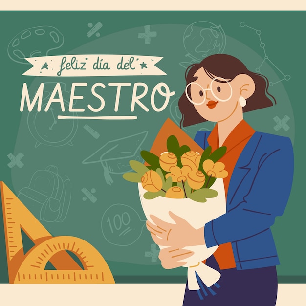 Плоская иллюстрация дня учителя на испанском языке