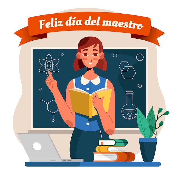 Flat teacher's day illustration in spanish