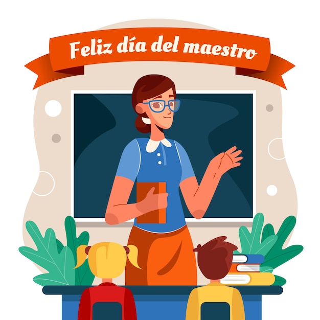 Flat teacher's day illustration in spanish