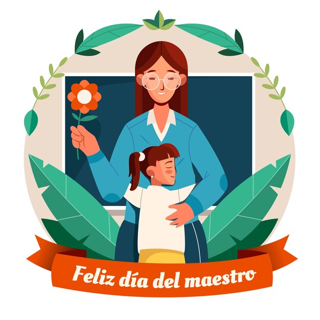 スペイン語でフラットな教師の日のイラスト