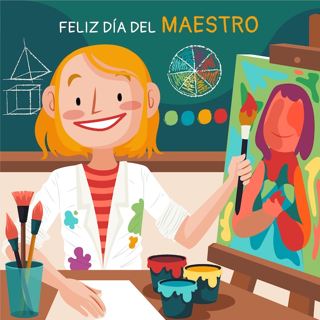 Free vector flat teacher's day illustration in spanish