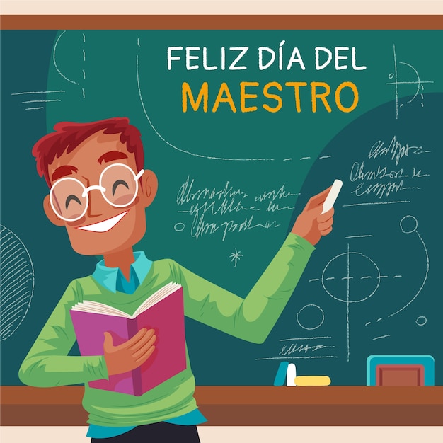 Flat teacher's day illustration in spanish