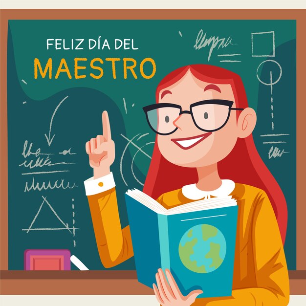 Flat teacher's day illustration in spanish