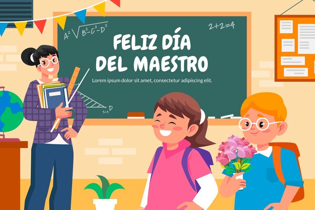 Flat teacher's day illustration in spanish