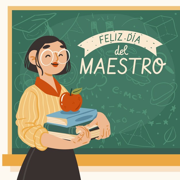 스페인어로 된 평평한 교사의 날 그림