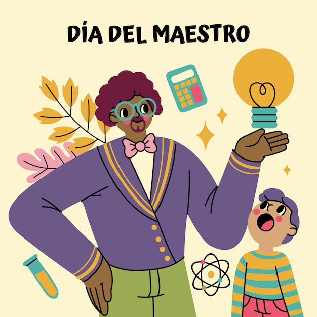 Flat teacher's day illustration in spanish