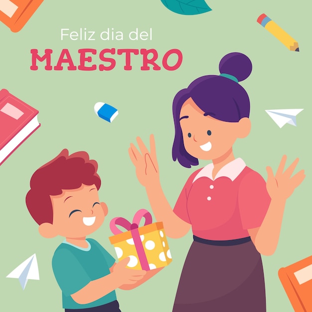 Free vector flat teacher's day illustration in spanish