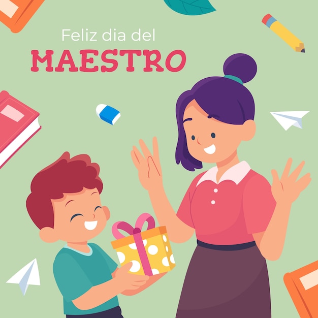 スペイン語でフラットな教師の日のイラスト