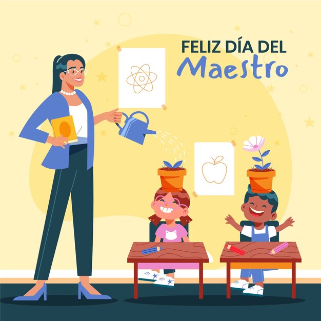 Flat teacher's day illustration in spanish