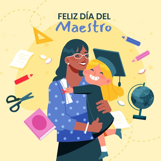 Плоская иллюстрация дня учителя на испанском языке