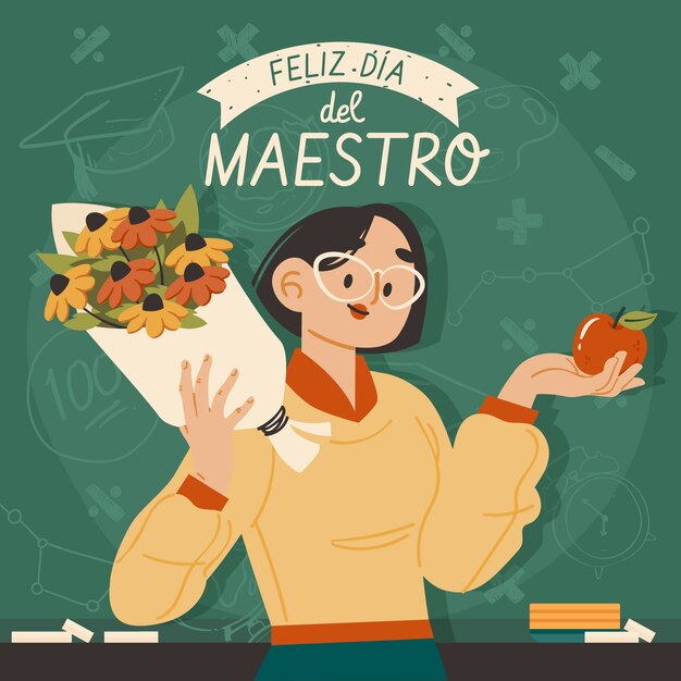 Flat teacher's day illustration in spanish