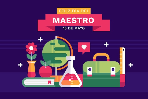 Бесплатное векторное изображение Плоский день учителя на испанском фоне