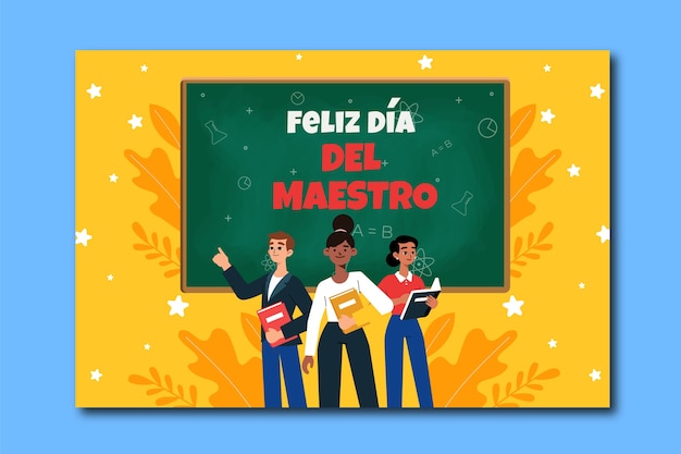 Free vector flat teacher's day in spanish greeting card template