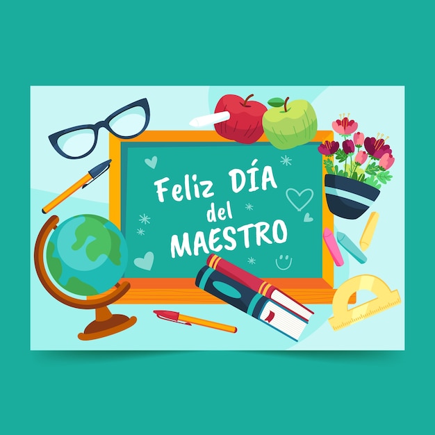 Flat teacher's day in spanish greeting card template