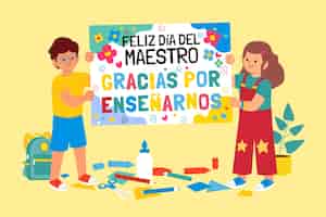 Free vector flat teacher's day in spanish illustration