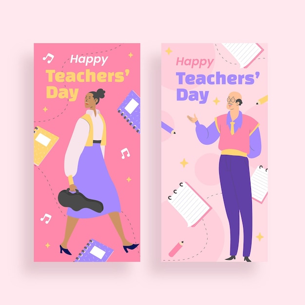 Flat teachers' day banners set