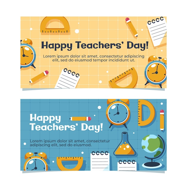 Flat teachers' day banners set