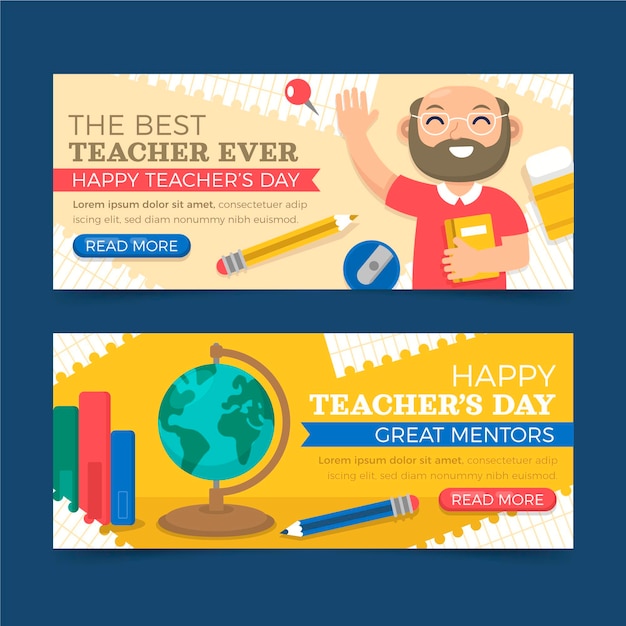 Free vector flat teachers' day horizontal banners set