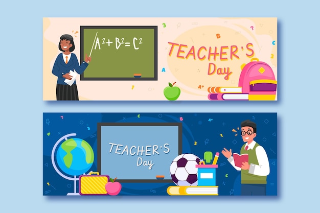 Flat teachers' day horizontal banners set