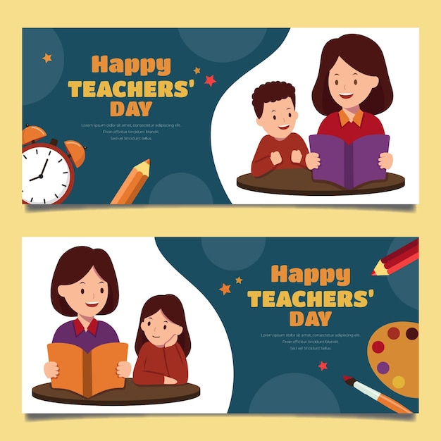 Free vector flat teachers' day horizontal banners set